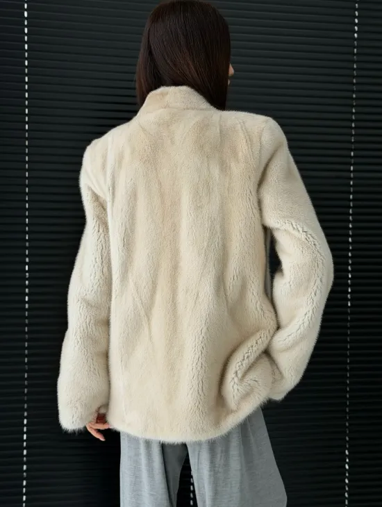 Светлый норковый жакет V-образный воротник - фото 6