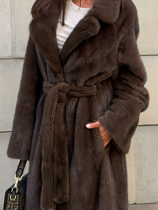 Удлиненная норковая шуба с английским воротником - фото 2
