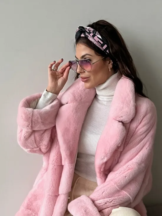 Шуба из плюшевой норки Velvet - цвет розовый - фото 1