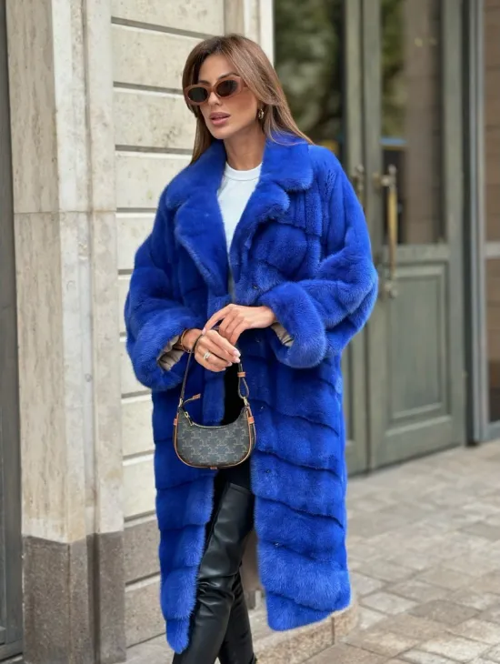 Шуба из меха норки - цвет синий - фото 3