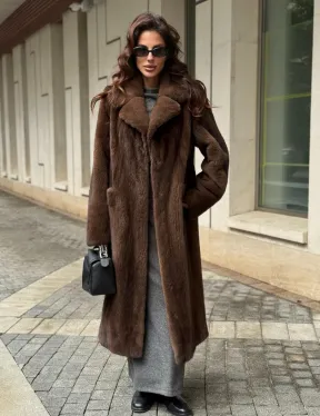 Шуба из меха норки в натуральном цвете под соболь - фото 5