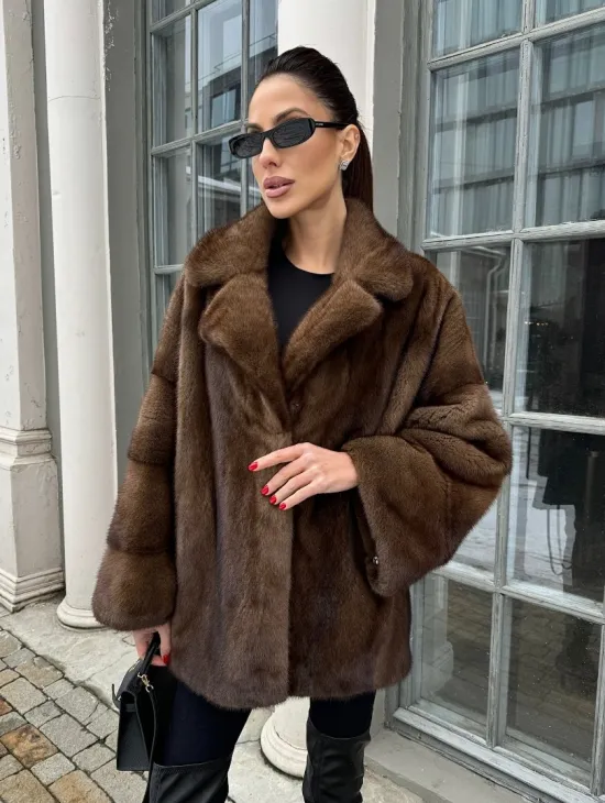 Кимоно полушубок английский воротник - цвет соболь - фото 6