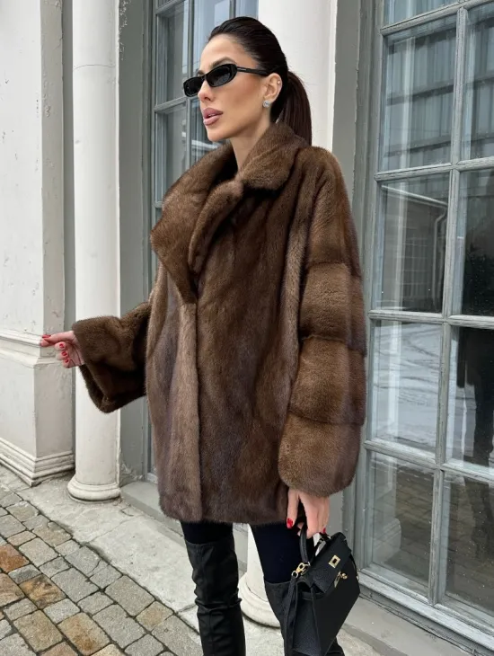 Кимоно полушубок английский воротник - цвет соболь - фото 4