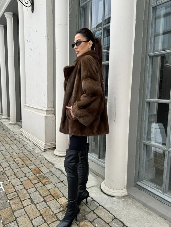 Кимоно полушубок английский воротник - цвет соболь - фото 14