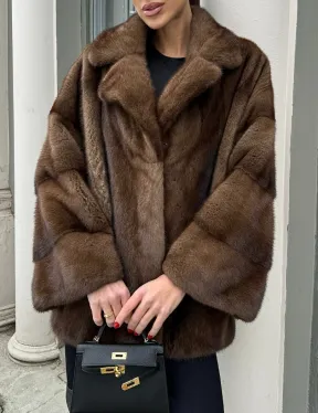 Кимоно полушубок английский воротник - цвет соболь - фото 1