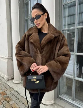 Кимоно полушубок английский воротник - цвет соболь - фото 2