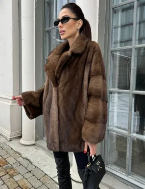 Кимоно полушубок английский воротник - цвет соболь - фото 4