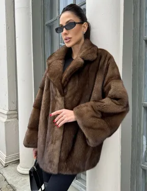 Кимоно полушубок английский воротник - цвет соболь - фото 0