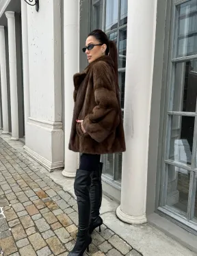 Кимоно полушубок английский воротник - цвет соболь - фото 14