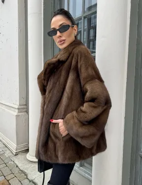 Кимоно полушубок английский воротник - цвет соболь - фото 5