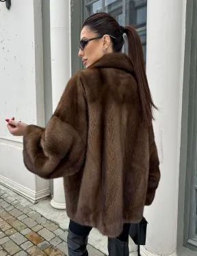 Кимоно полушубок английский воротник - цвет соболь - фото 3