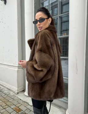 Кимоно полушубок английский воротник - цвет соболь - фото 7