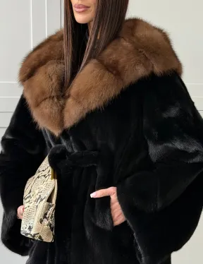 Норковая шуба фасон баллон с капюшоном куница - фото 3