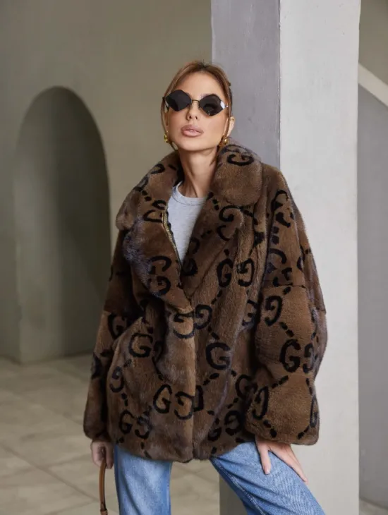 Жакет норковый роспуск английский воротник, принт - фото 1