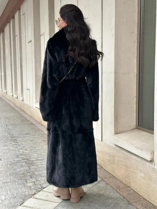 Черная норковая шуба NAFA MINK с поясом в пол - фото 5