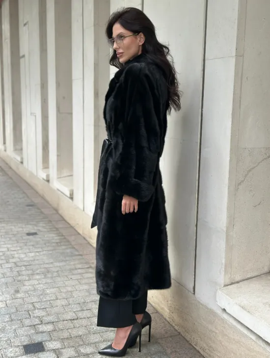 Черная шуба из норки английский воротник - фото 7