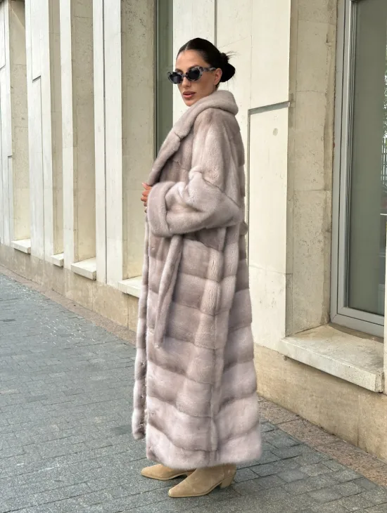 Шуба из импортной плюшевой норки английский воротник - нюд - фото 9